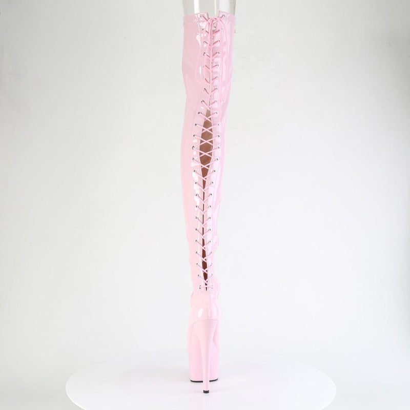 Pleaser ADORE-3850 Platform Thigh High Boot (Baby Pink Stretch Patent/Baby Pink)