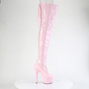 Pleaser ADORE-3850 Platform Thigh High Boot (Baby Pink Stretch Patent/Baby Pink)