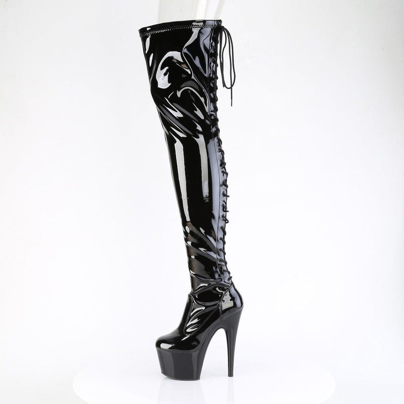Pleaser ADORE-3850 Platform Thigh High Boot (Black Stretch Patent/Black)