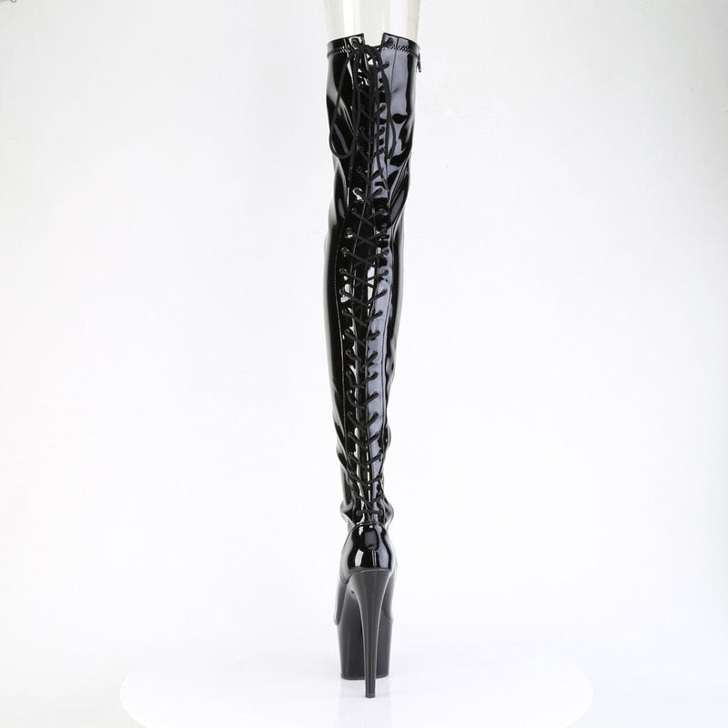 Pleaser ADORE-3850 Platform Thigh High Boot (Black Stretch Patent/Black)