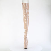 Pleaser ADORE-3850 Platform Thigh High Boot (Nude Stretch Patent/Nude)