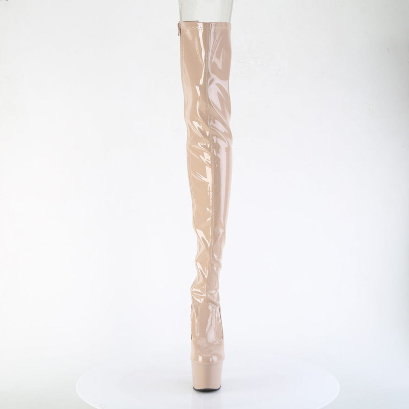 Pleaser ADORE-3850 Platform Thigh High Boot (Nude Stretch Patent/Nude)