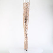 Pleaser ADORE-3850 Platform Thigh High Boot (Nude Stretch Patent/Nude)