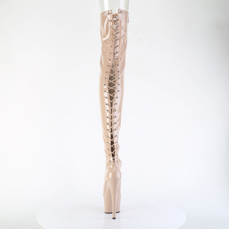Pleaser ADORE-3850 Platform Thigh High Boot (Nude Stretch Patent/Nude)