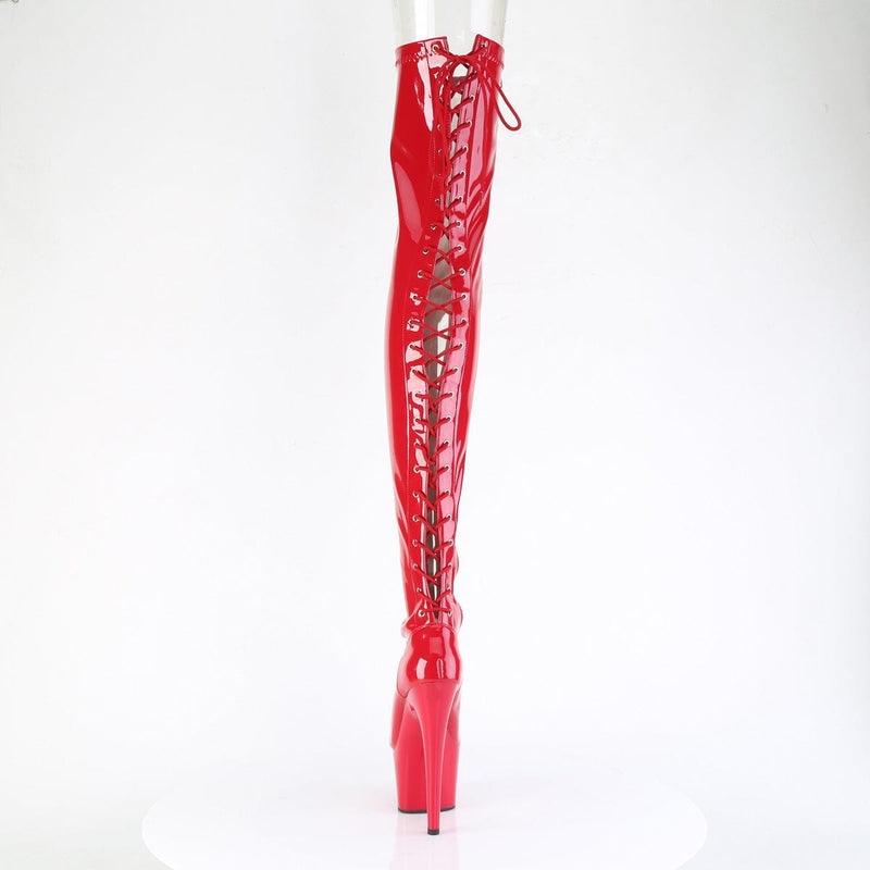 Pleaser ADORE-3850 Platform Thigh High Boot (Red Stretch Patent/Red)