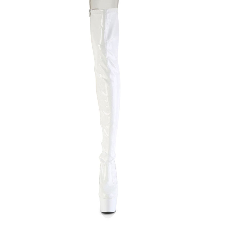Pleaser ADORE-3850 Platform Thigh High Boot (White Stretch Patent/White)