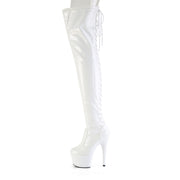 Pleaser ADORE-3850 Platform Thigh High Boot (White Stretch Patent/White)
