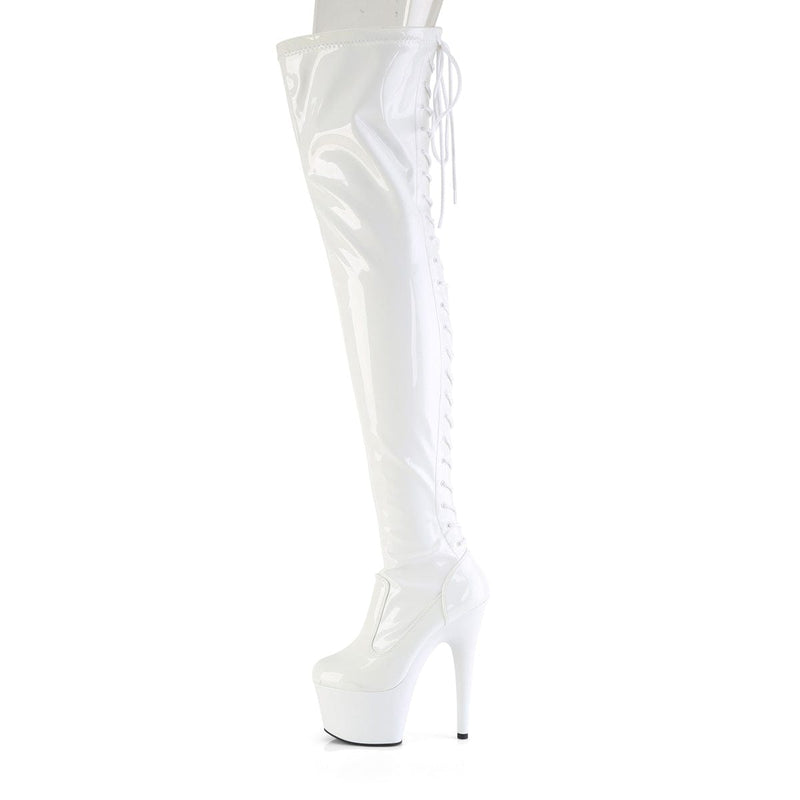 Pleaser ADORE-3850 Platform Thigh High Boot (White Stretch Patent/White)