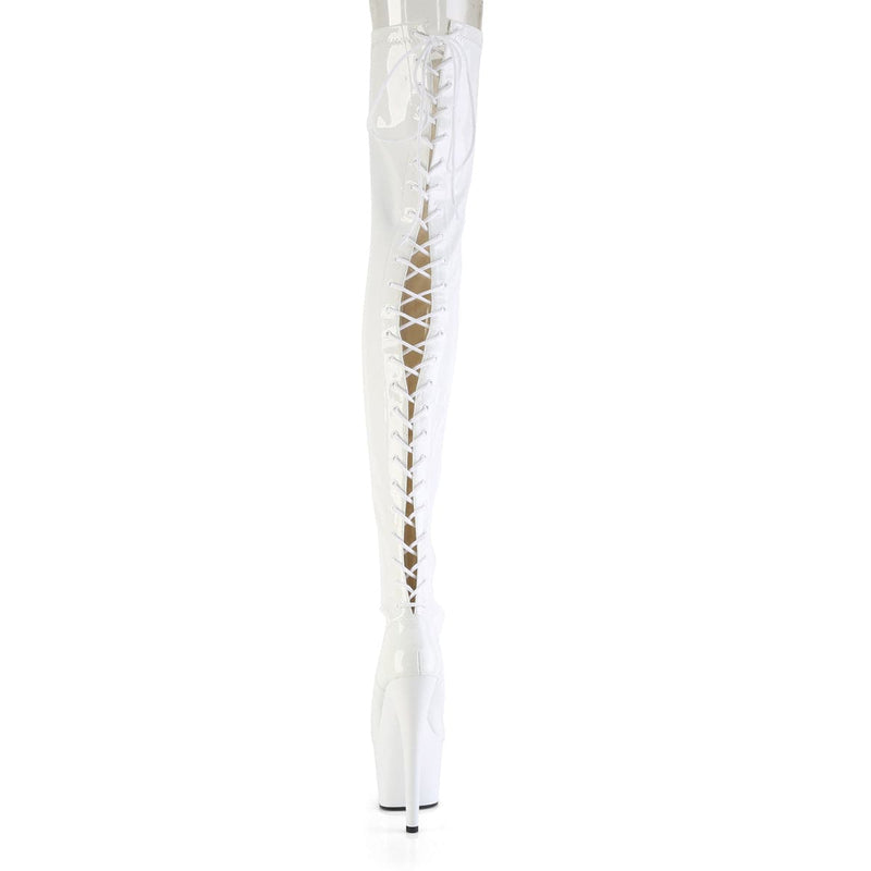 Pleaser ADORE-3850 Platform Thigh High Boot (White Stretch Patent/White)