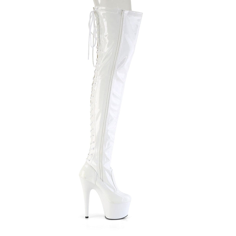 Pleaser ADORE-3850 Platform Thigh High Boot (White Stretch Patent/White)