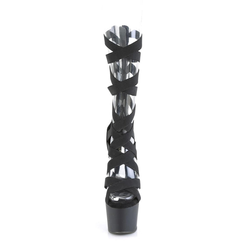 Pleaser ADORE-700-48 Platform Sandal (Black Elastic Band-Faux Leather/Black Matte)