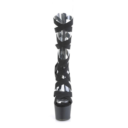 Pleaser ADORE-700-48 Platform Sandal (Black Elastic Band-Faux Leather/Black Matte)