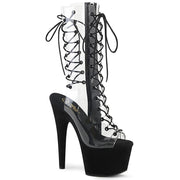 Pleaser ADORE-700-60FS Platform Mid-Calf Boot (Clear/Black Faux Suede)