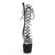 Pleaser ADORE-700-60FS Platform Mid-Calf Boot (Clear/Black Faux Suede)