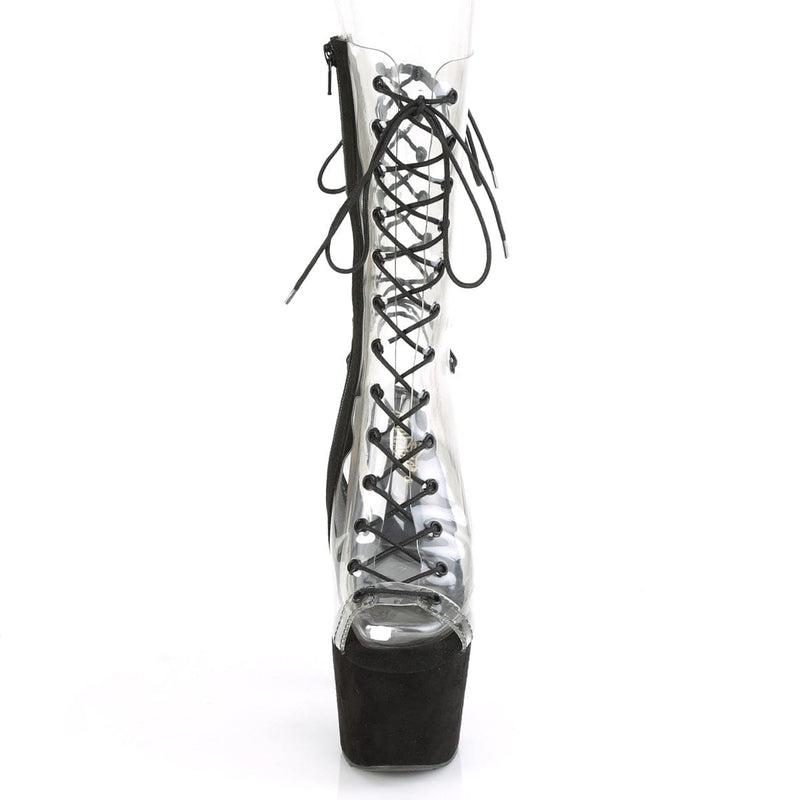 Pleaser ADORE-700-60FS Platform Mid-Calf Boot (Clear/Black Faux Suede)