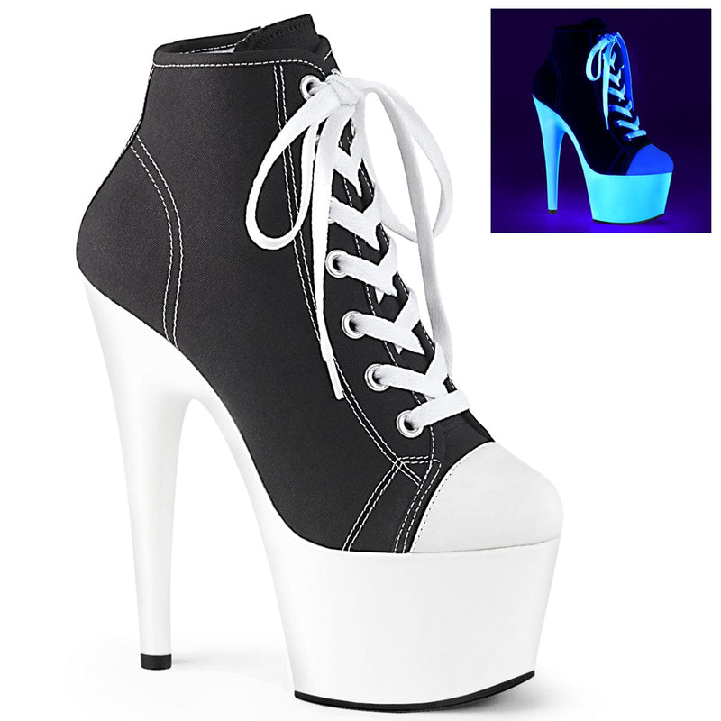 Pleaser ADORE-700SK-02 Platform Sneaker (Black Canvas/Neon White)