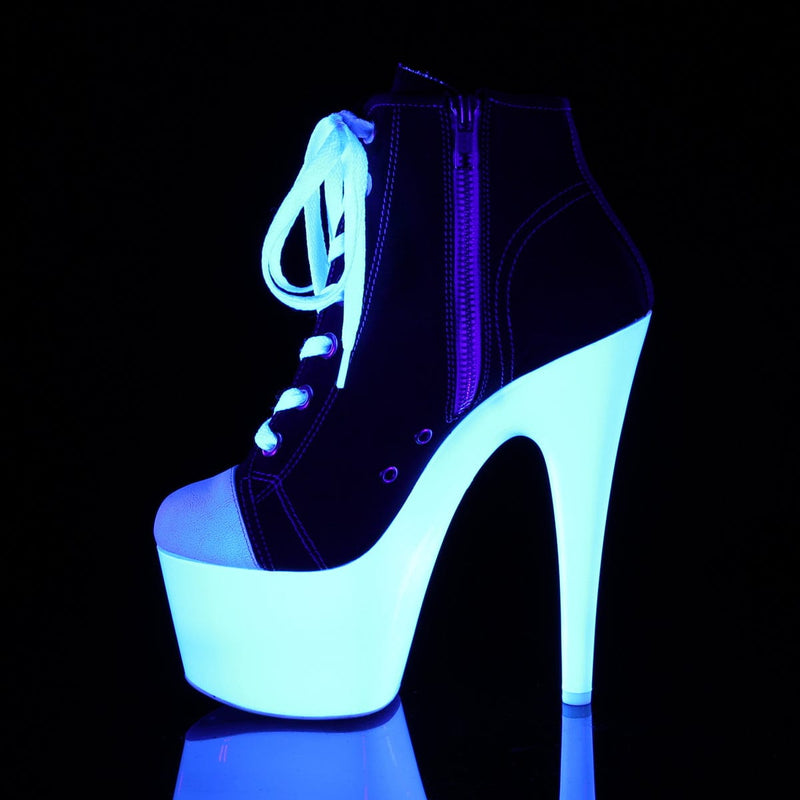 Pleaser ADORE-700SK-02 Platform Sneaker (Black Canvas/Neon White)
