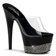Pleaser ADORE-701-3 Platform Slide (Clear/Black-Pewter Rhinestone)