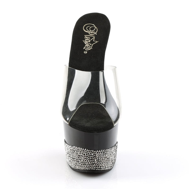 Pleaser ADORE-701-3 Platform Slide (Clear/Black-Pewter Rhinestone)