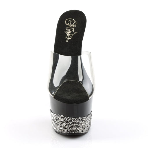 Pleaser ADORE-701-3 Platform Slide (Clear/Black-Pewter Rhinestone)