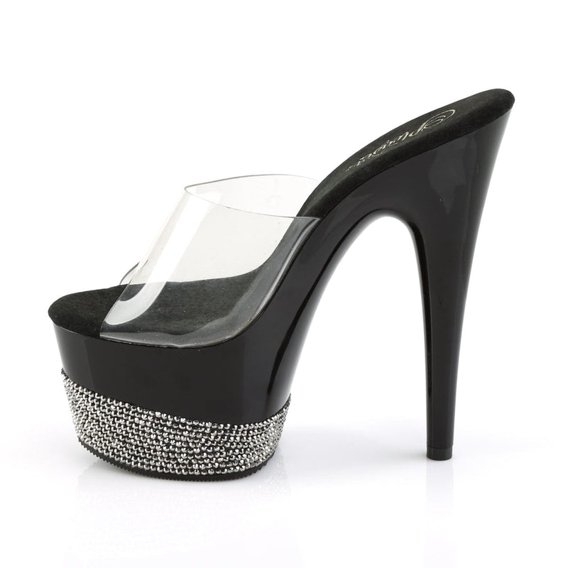 Pleaser ADORE-701-3 Platform Slide (Clear/Black-Pewter Rhinestone)