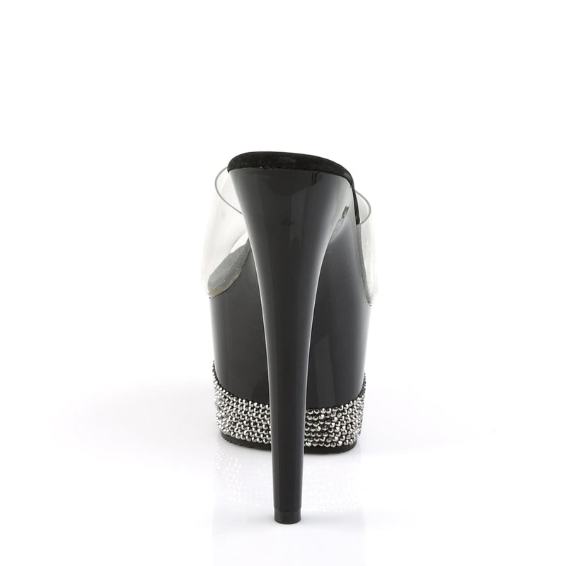 Pleaser ADORE-701-3 Platform Slide (Clear/Black-Pewter Rhinestone)