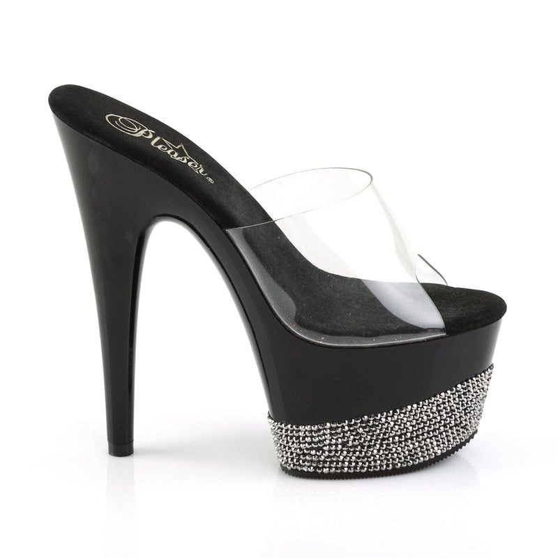 Pleaser ADORE-701-3 Platform Slide (Clear/Black-Pewter Rhinestone)