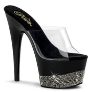 Pleaser ADORE-701-3 Platform Slide (Clear/Black-Pewter Rhinestone)