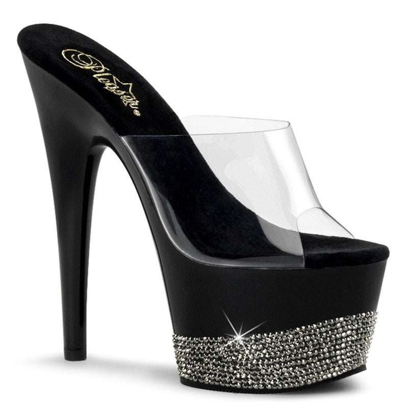 Pleaser ADORE-701-3 Platform Slide (Clear/Black-Pewter Rhinestone)