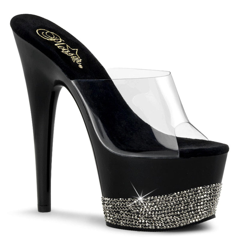 Pleaser ADORE-701-3 Platform Slide (Clear/Black-Pewter Rhinestone)