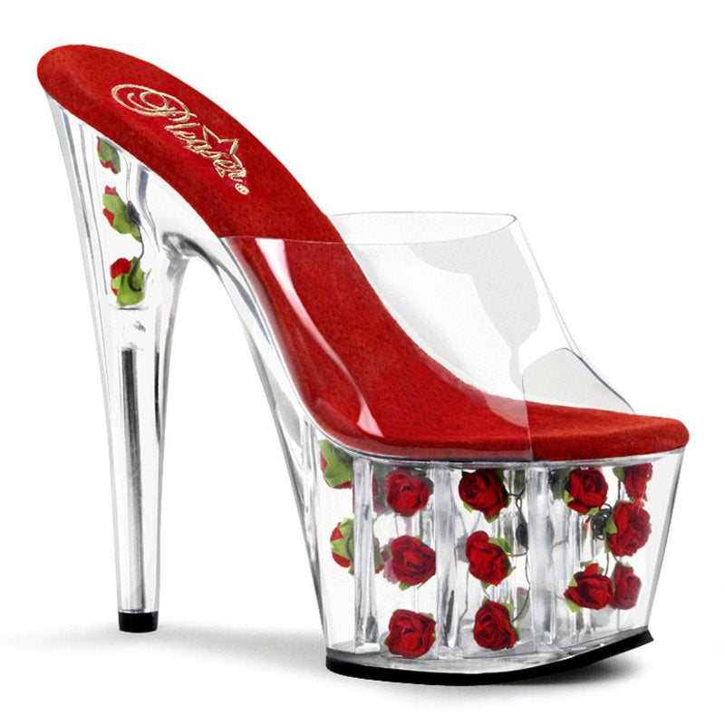 Pleaser ADORE-701FL Platform Slide (Clear/Red Flowers)