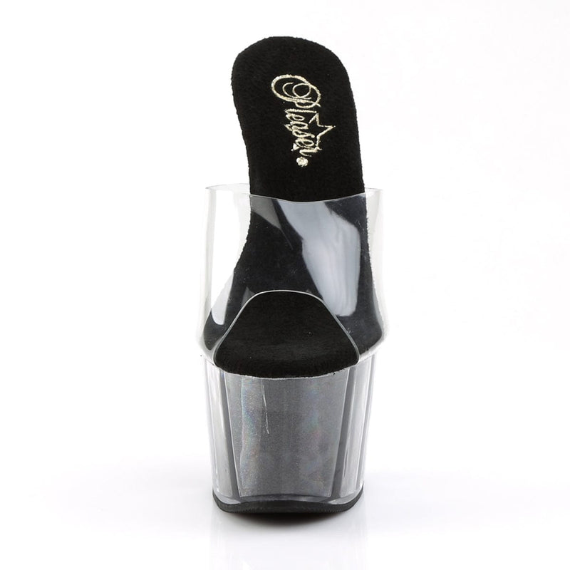 Pleaser ADORE-701G Platform Slide (Clear/Black Glitter)