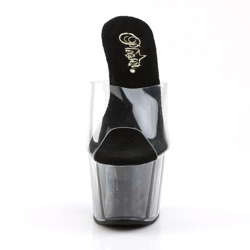 Pleaser ADORE-701G Platform Slide (Clear/Black Glitter)