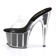 Pleaser ADORE-701G Platform Slide (Clear/Black Glitter)
