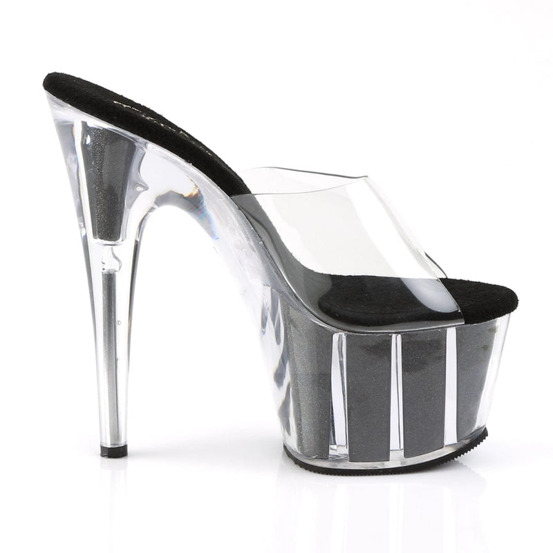 Pleaser ADORE-701G Platform Slide (Clear/Black Glitter)