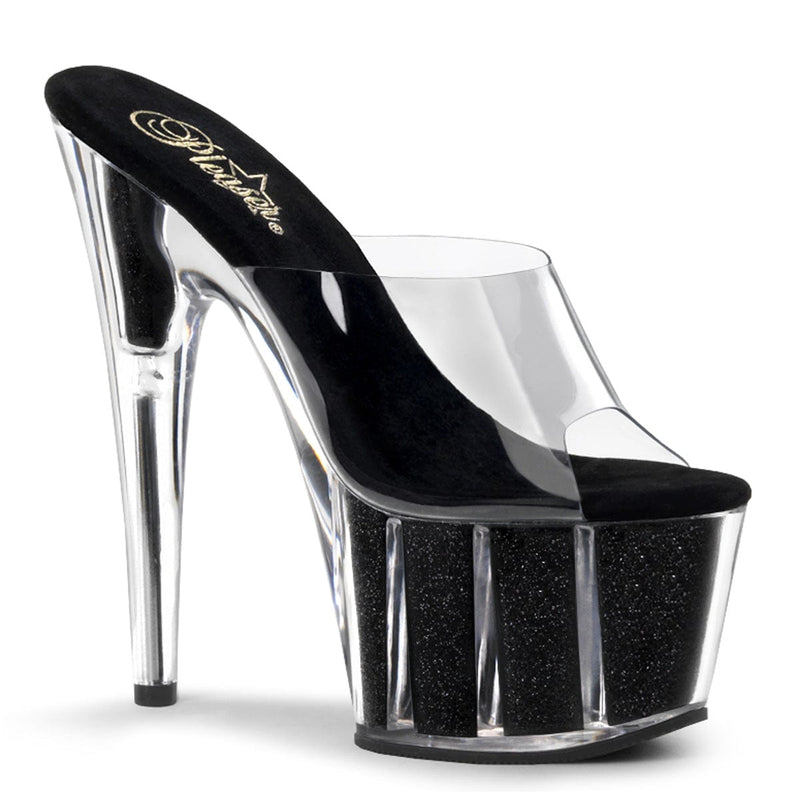 Pleaser ADORE-701G Platform Slide (Clear/Black Glitter)