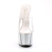 Pleaser ADORE-701G Platform Slide (Clear/Silver Glitter)