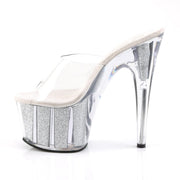 Pleaser ADORE-701G Platform Slide (Clear/Silver Glitter)
