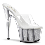 Pleaser ADORE-701G Platform Slide (Clear/Silver Glitter)