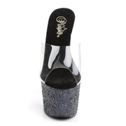 Pleaser ADORE-701LG Platform Slide (Clear/Black Holo Glitter)