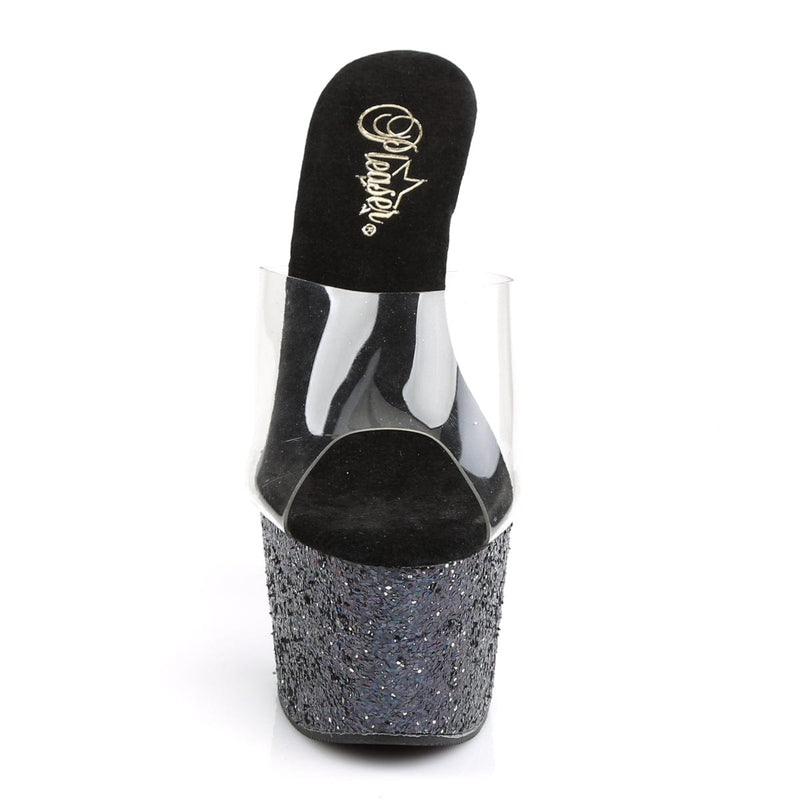 Pleaser ADORE-701LG Platform Slide (Clear/Black Holo Glitter)