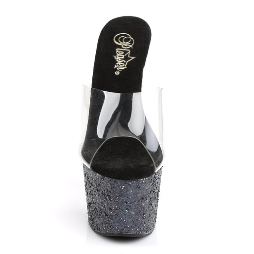 Pleaser ADORE-701LG Platform Slide (Clear/Black Holo Glitter)