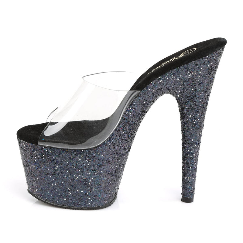 Pleaser ADORE-701LG Platform Slide (Clear/Black Holo Glitter)
