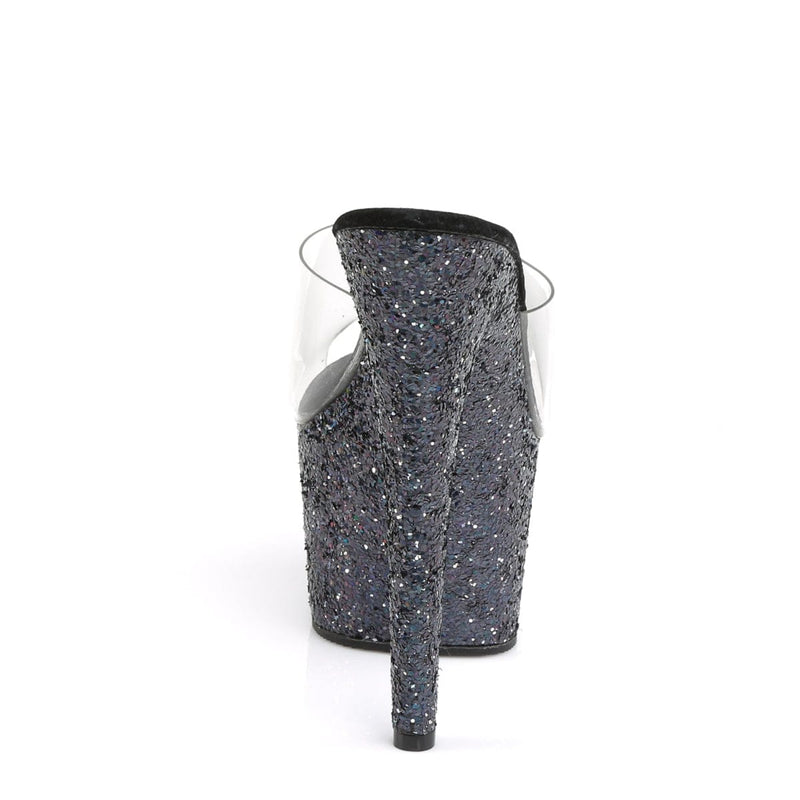 Pleaser ADORE-701LG Platform Slide (Clear/Black Holo Glitter)