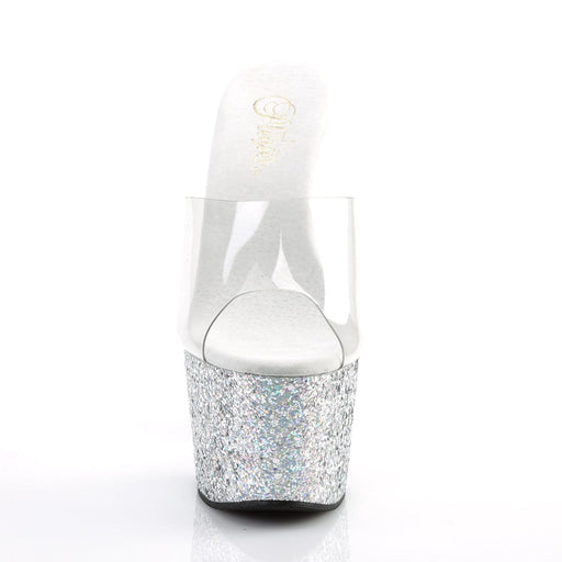 Pleaser ADORE-701LG Platform Slide (Clear/Silver Multi Glitter)
