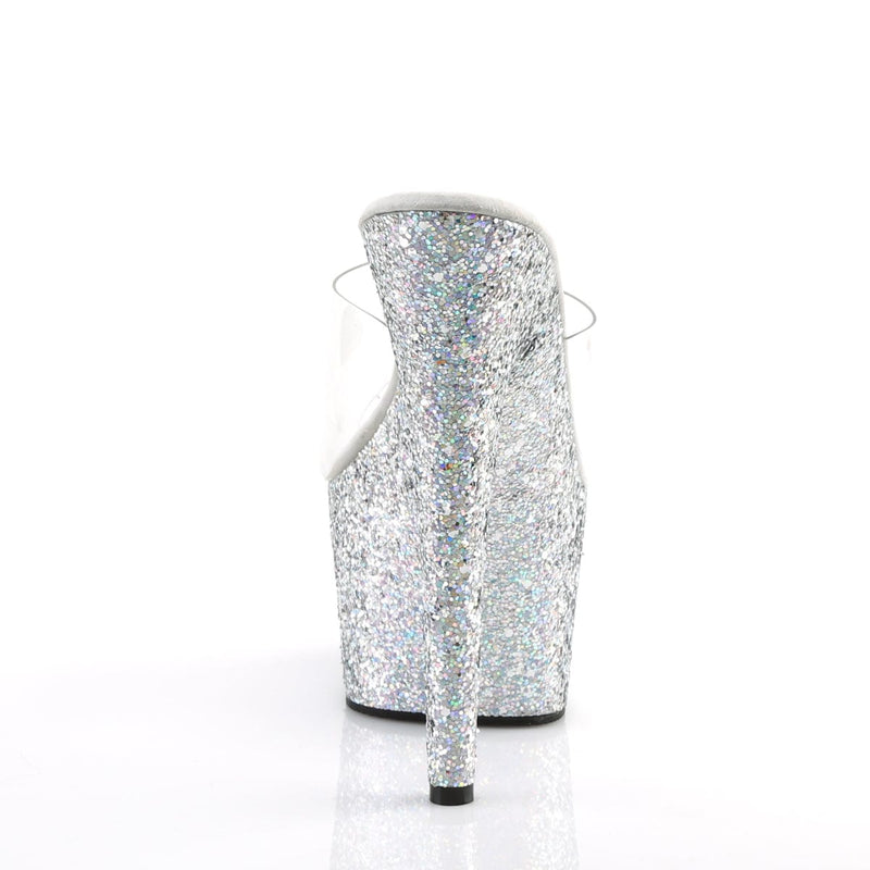 Pleaser ADORE-701LG Platform Slide (Clear/Silver Multi Glitter)