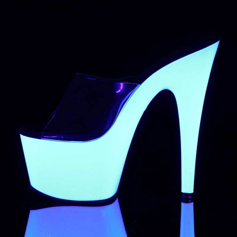 Pleaser ADORE-701UV Platform Slide (Clear/Neon White)