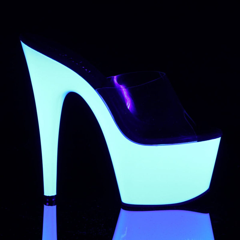 Pleaser ADORE-701UV Platform Slide (Clear/Neon White)