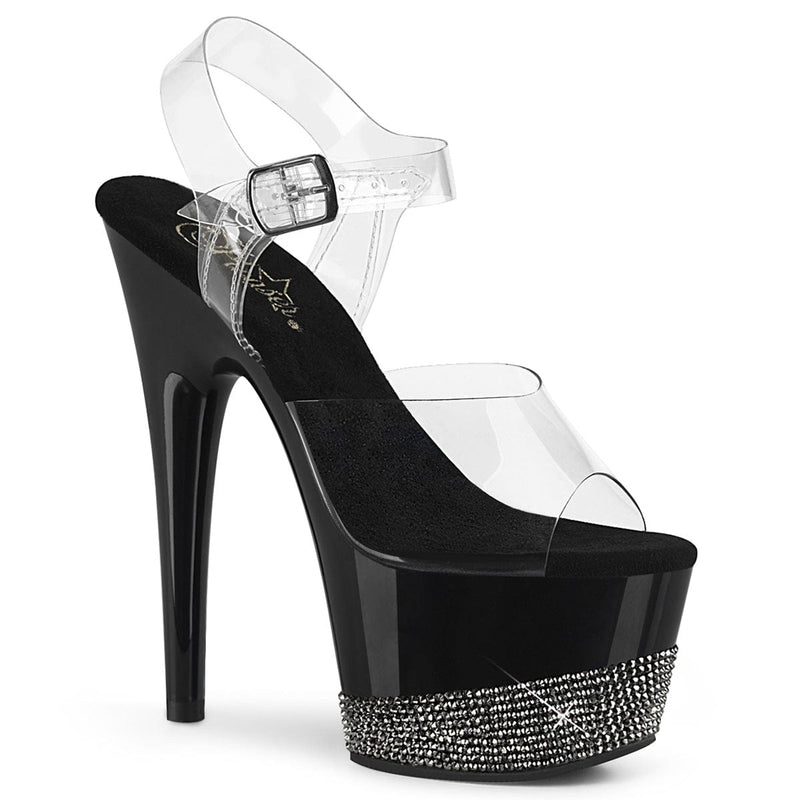 Pleaser ADORE-708-3 Platform Sandal (Clear/Black-Pewter Rhinestone)
