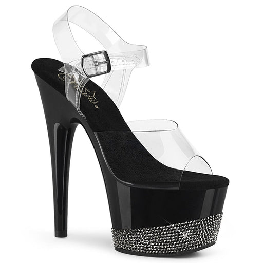 Pleaser ADORE-708-3 Platform Sandal (Clear/Black-Pewter Rhinestone)